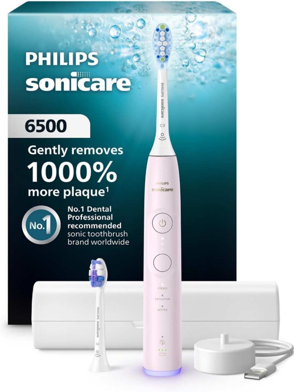 Rechargeable Electric Toothbrush with 2 Brush Heads - Pink, Sonic Cleaning Power